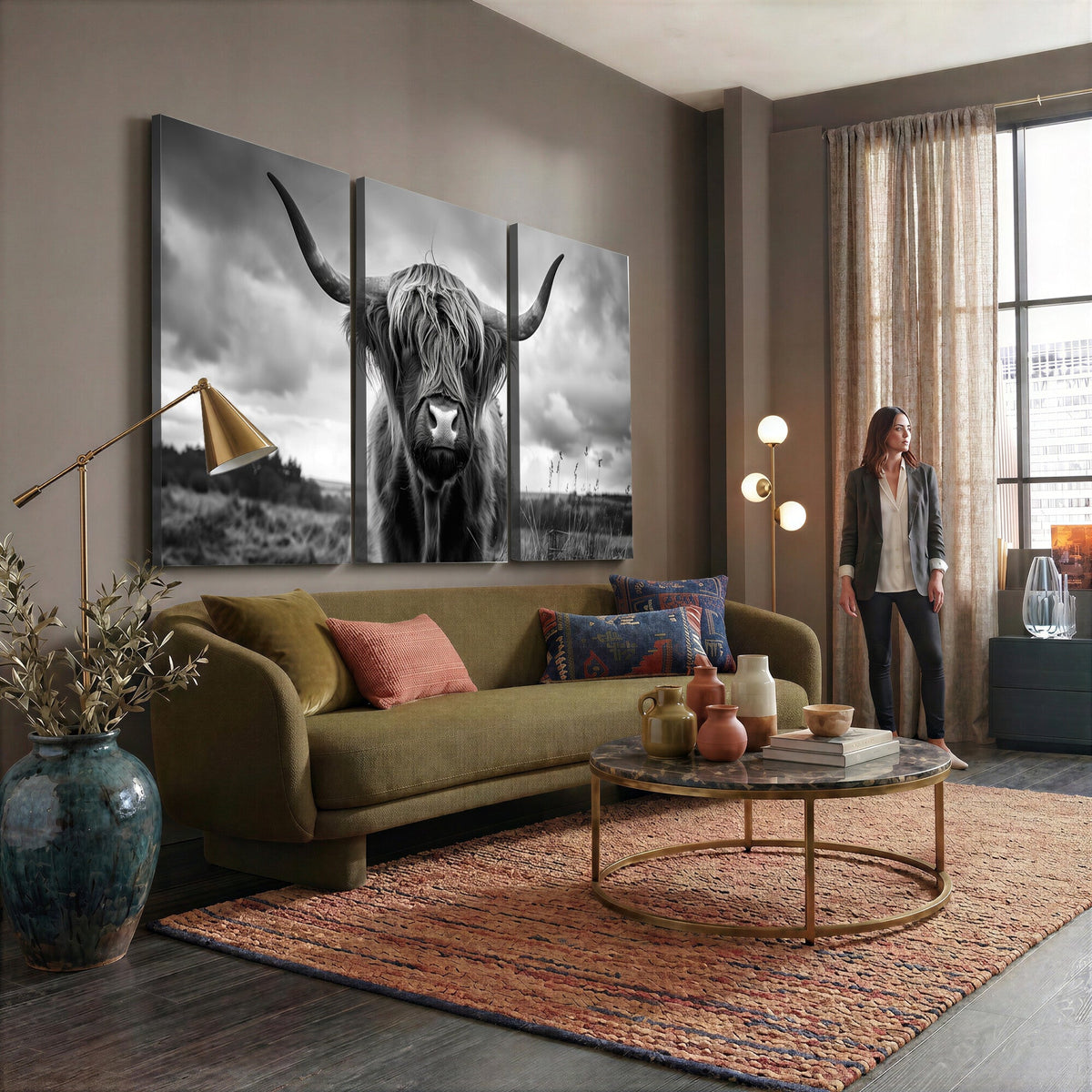 Scottish Cow Wall Art Canvas Print, Longhorn Wall Art