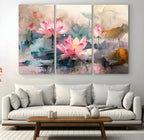 Lotus Flower Wall Art | 3 Panel Giclee Canvas Print of Pink Lotus Blossoms