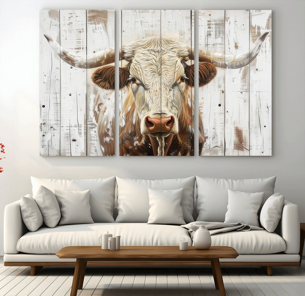 Rustic Longhorn Bull Wall Art Canvas Set
