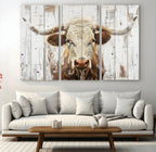 Rustic Longhorn Bull Wall Art Canvas Set