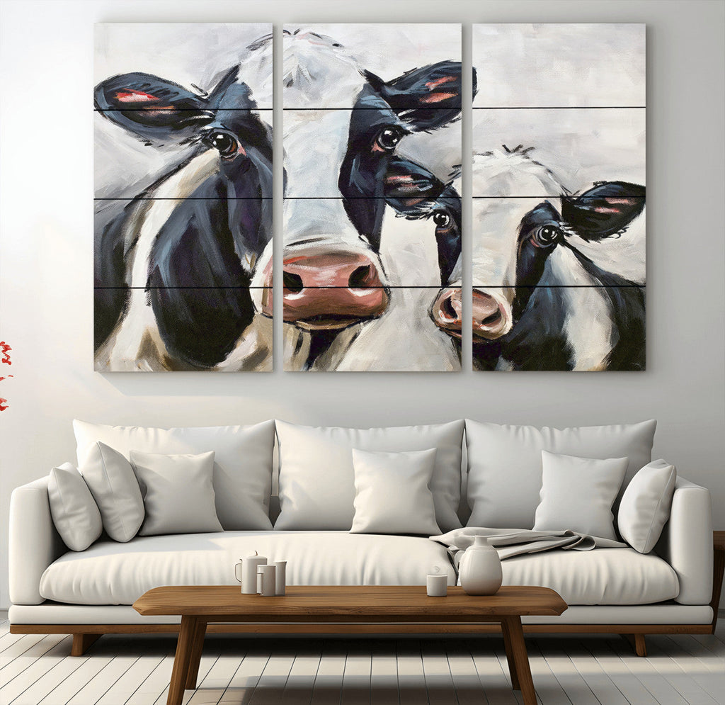 Vintage Baby and Mom Cattle Wall Art Canvas Print