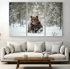 Grizzly Bear Wall Art | Framed Snowy Forest Canvas Artwork