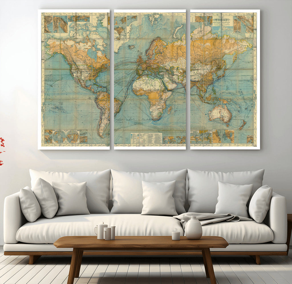 Push Pin World Map Canvas Print | Travel Tracker Wall Art for Couples