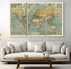 Push Pin World Map Canvas Print | Travel Tracker Wall Art for Couples