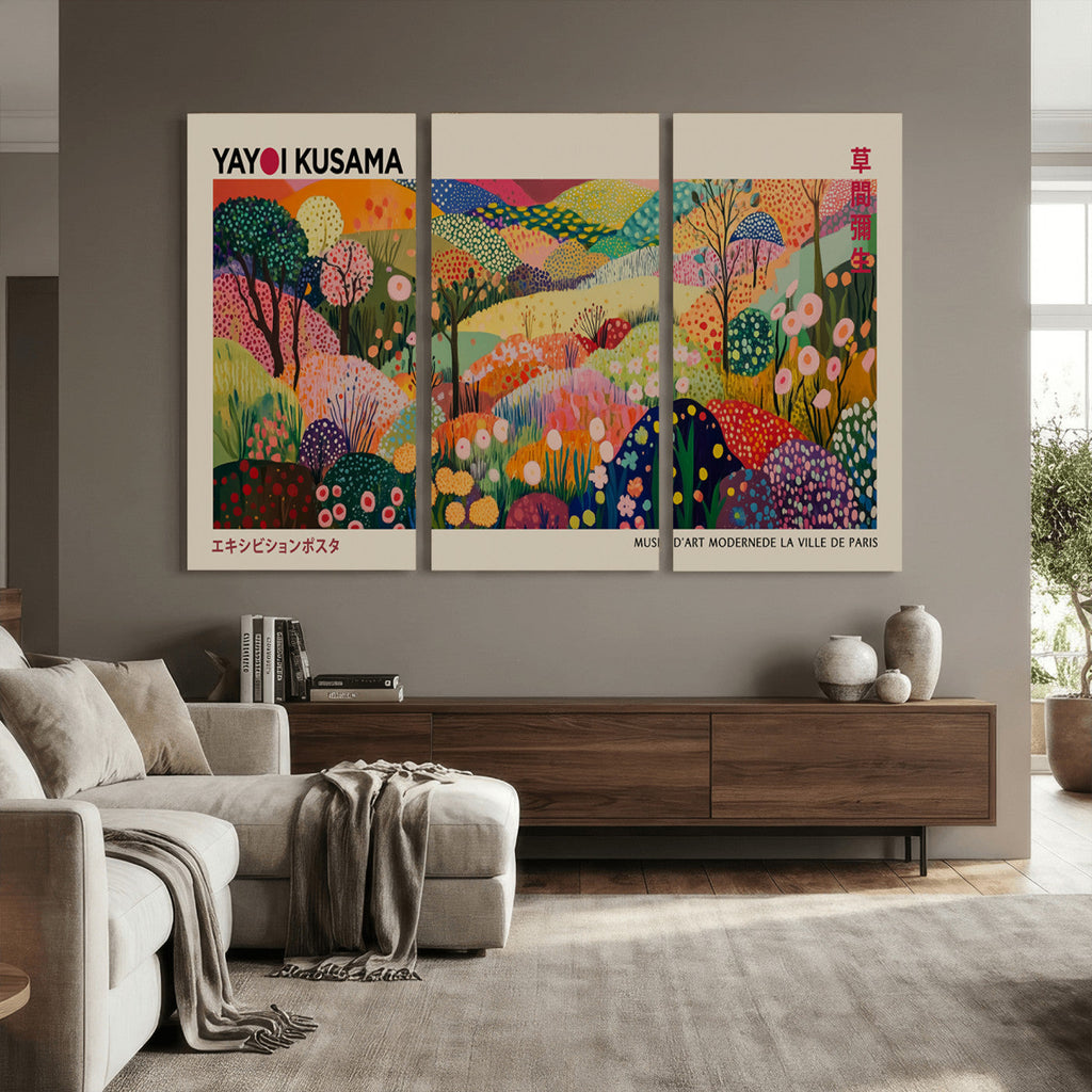 Framed Yayoi Kusama 1986 Wall Art Print | Japanese Wabi Sabi Vibrant Abstract Landscape Canvas