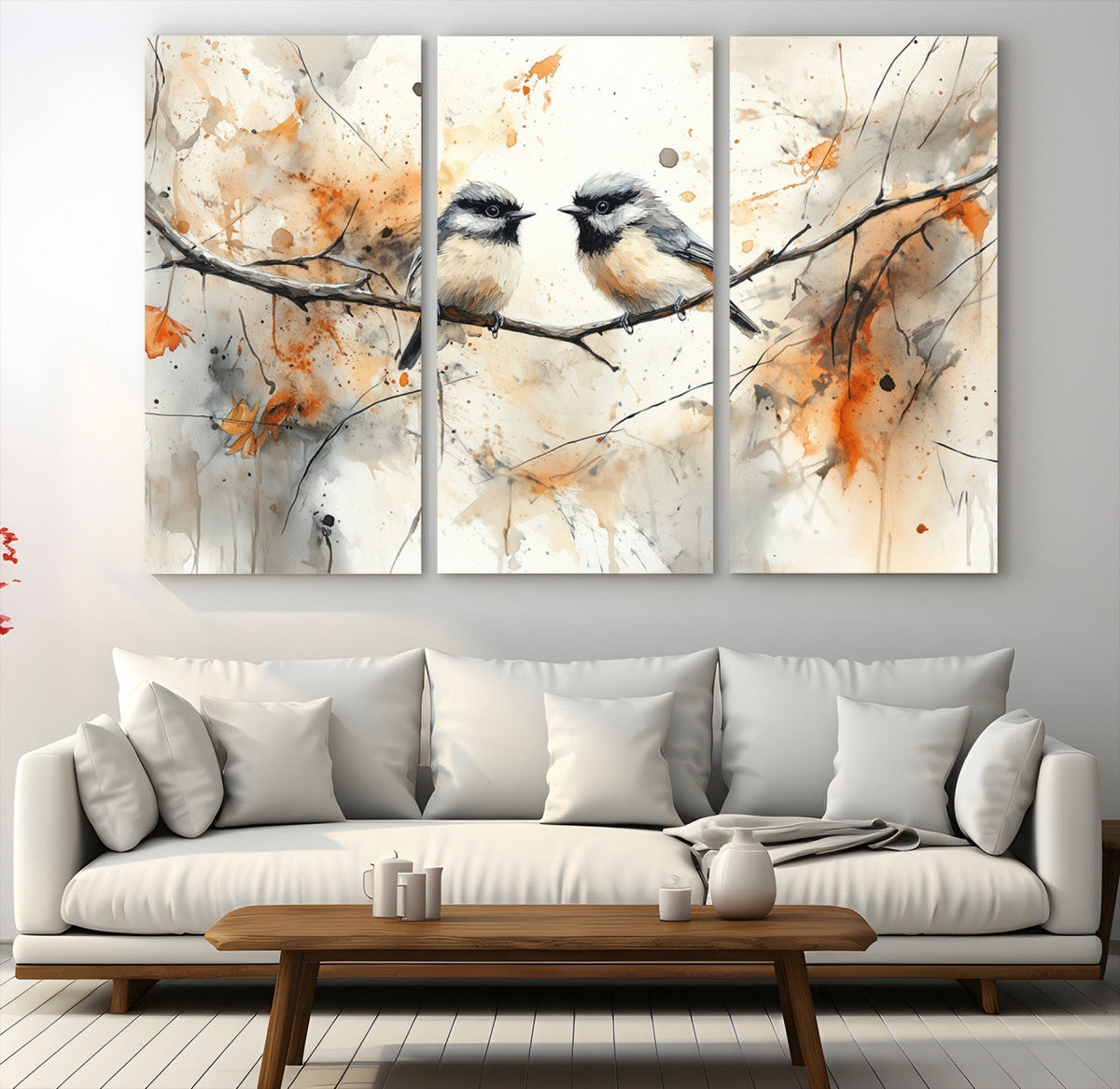 Beautiful Birds Wall Art | Framed Watercolor Branch Canvas