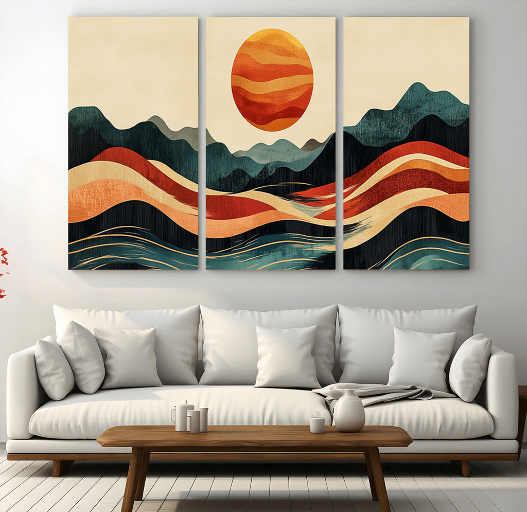 Mountain Triptych Wall Art Canvas Print | Western Boho Pine Tree Nature Print