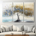 Golden and Silver Tree Wall Art | Framed Elegant Leaves Canvas