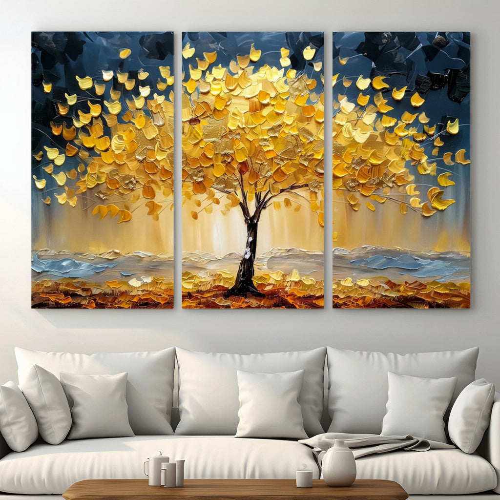 Golden Autumn Tree Wall Art | Framed Fall Leaves Canvas