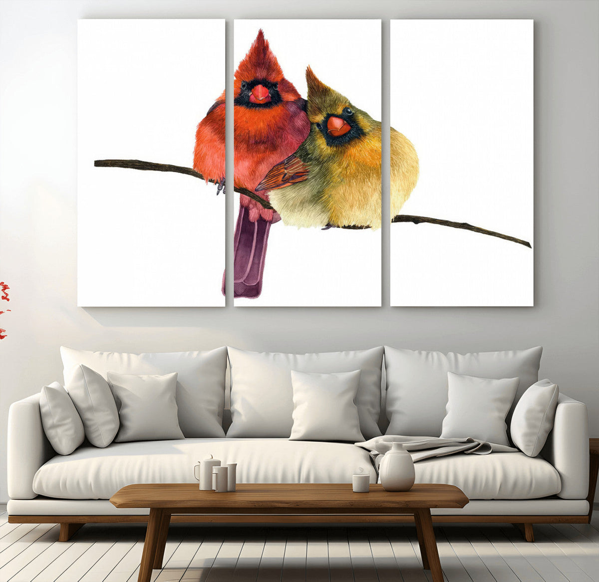 Cardinal Bird Canvas Wall Art, Male and Female Cardinal Print, Nature Inspired Bird Decor