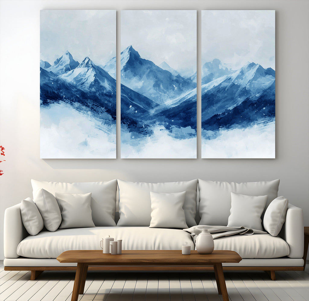 Blue Mountains Wall Art | Framed Snowy Range Canvas Artwork