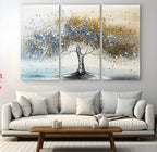 Silver Tree Wall Art | Framed Golden Leaves Canvas Artwork