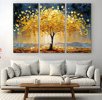 Golden Tree Wall Art | Framed Autumn Leaves Canvas Artwork