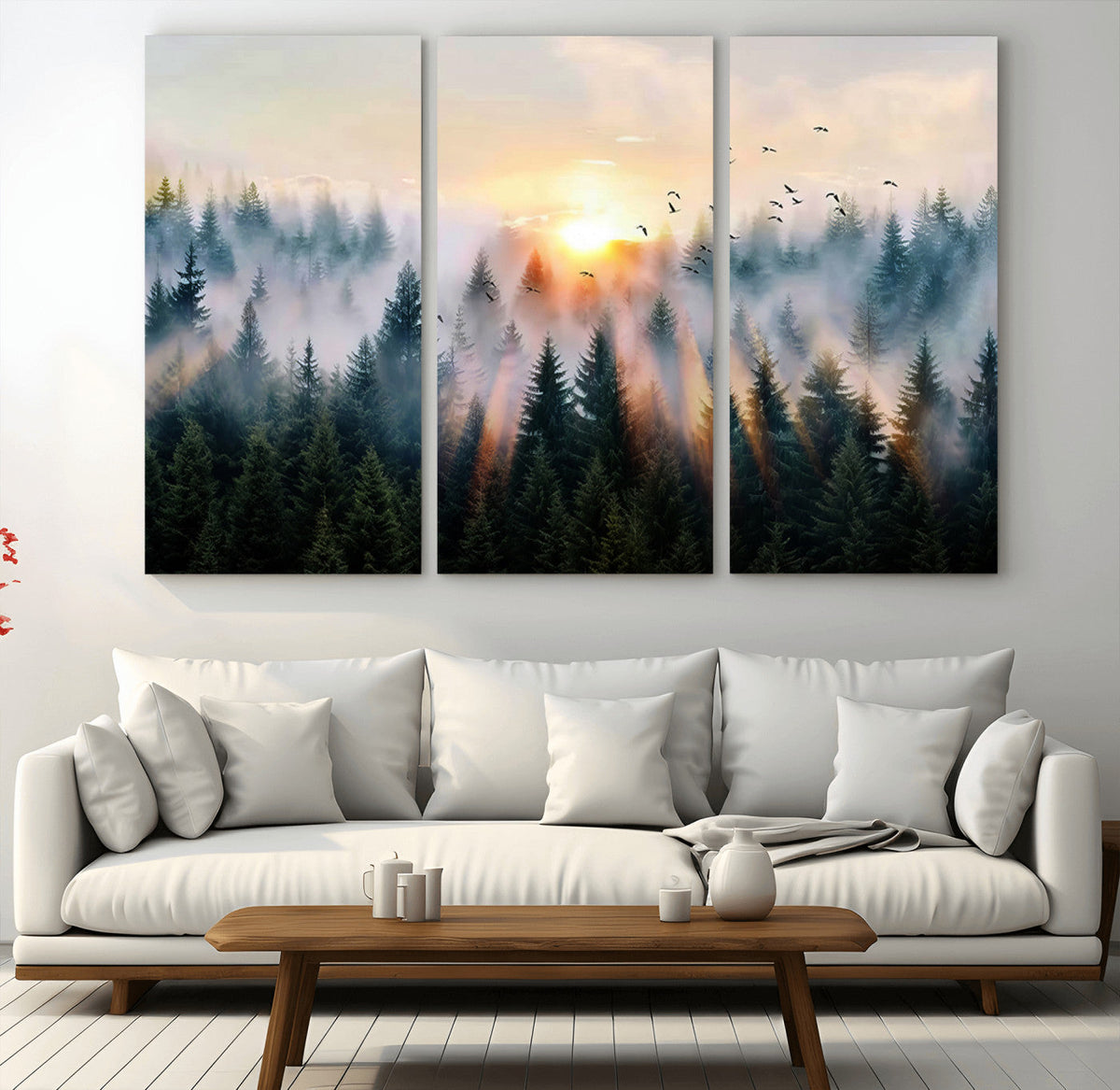 Abstract Forest Wall Art, Serene Nature Canvas Print with Misty Forest Design for Modern Home Decor