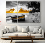 Yellow Rowboat Wall Art | Framed Tropical Shoreline Canvas