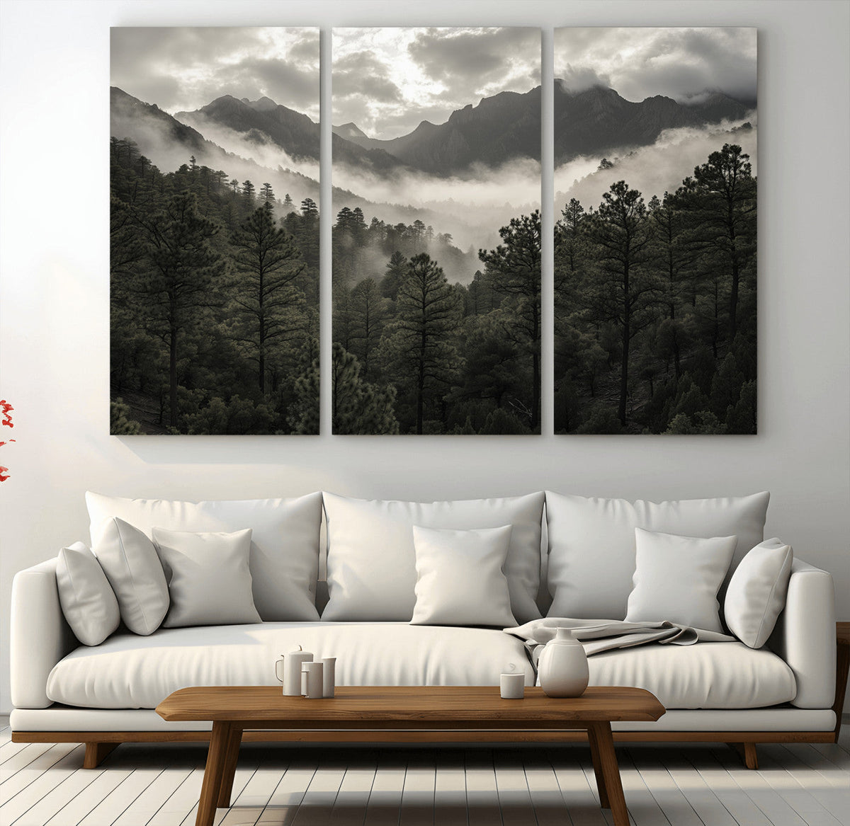 Moody Forest Wall Art | Framed Mountain Fog Canvas Artwork