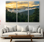 Mountain Sunrise Wall Art | Framed Pine Forest Canvas