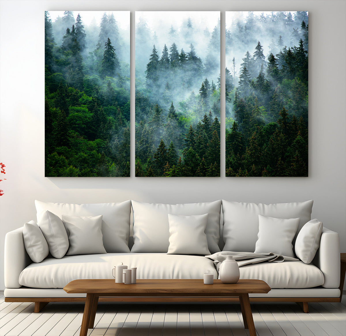 Misty Forest Wall Art Canvas Print | Framed Foggy Mountain Landscape