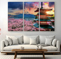 Mount Fuji Cherry Blossom Wall Art Canvas Print | Framed Pagoda Sunset