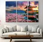 Mount Fuji Cherry Blossom Wall Art Canvas Print | Framed Pagoda Sunset