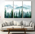 Misty Pine Forest Wall Art, Foggy Mountain Landscape Canvas