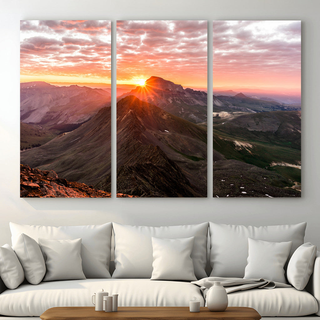 Mountain Sunrise Wall Art | Framed Alpine Ridge Canvas