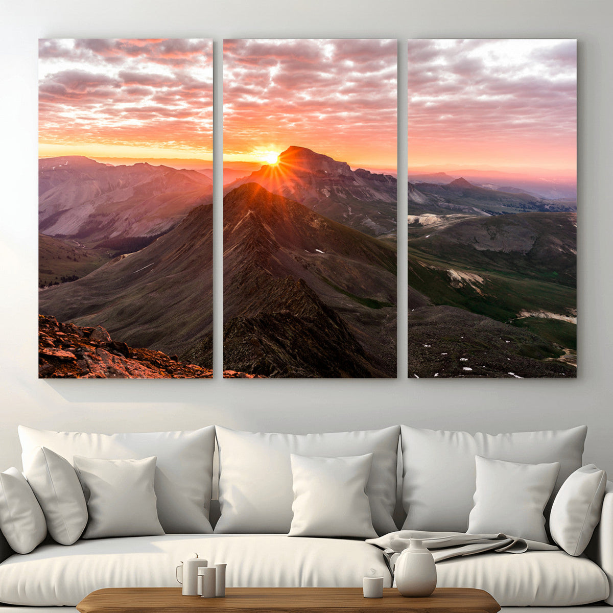 Mountain Sunrise Wall Art | Framed Alpine Ridge Canvas
