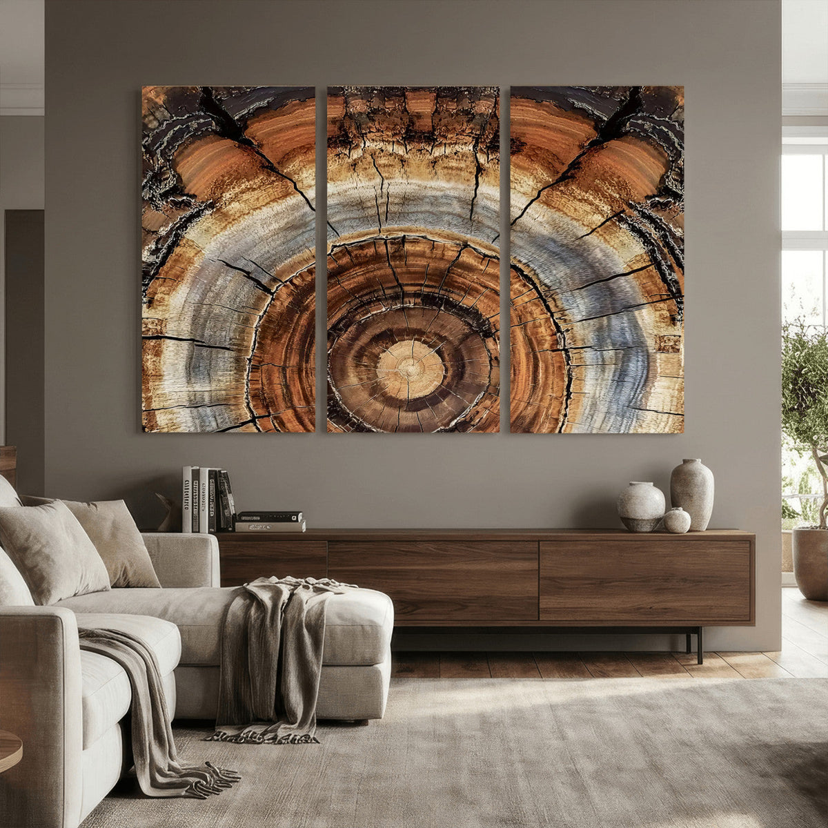 Tree Rings Wall Art Canvas Print, Rustic Wood Grain
