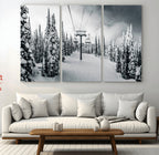 Snowy Pines Wall Art Canvas Print | Ski Lift in a Winter Forest