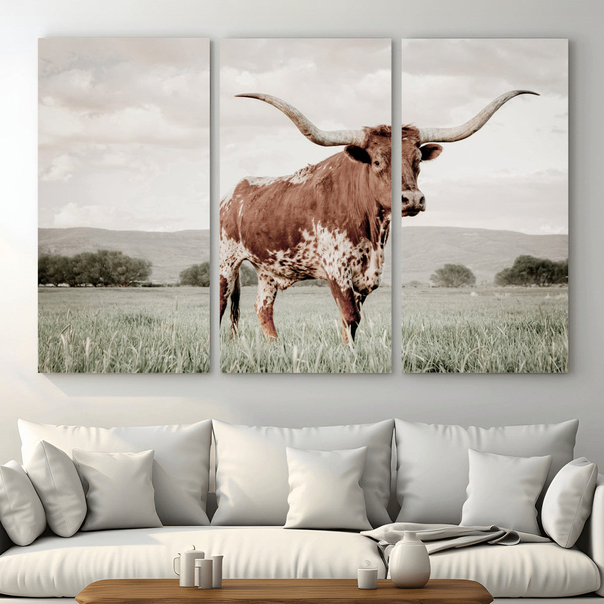 Texas Longhorn Wall Art | Framed Spotted Cattle Canvas