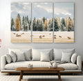 Elk Herd Wall Art, Framed Snowy Forest Canvas Artwork