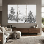 Snowy Ski Lift Wall Art | Framed Winter Forest Canvas