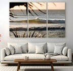 Sunset Surf Wall Art Canvas Print, Framed Golden Hour Waves Boho Beach Art