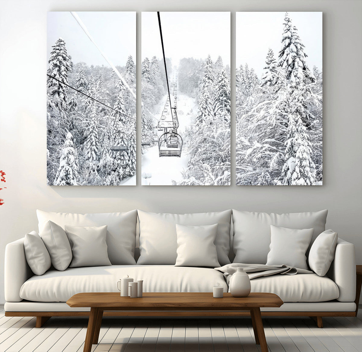Snowy Ski Lift Wall Art | Framed Winter Mountain Canvas