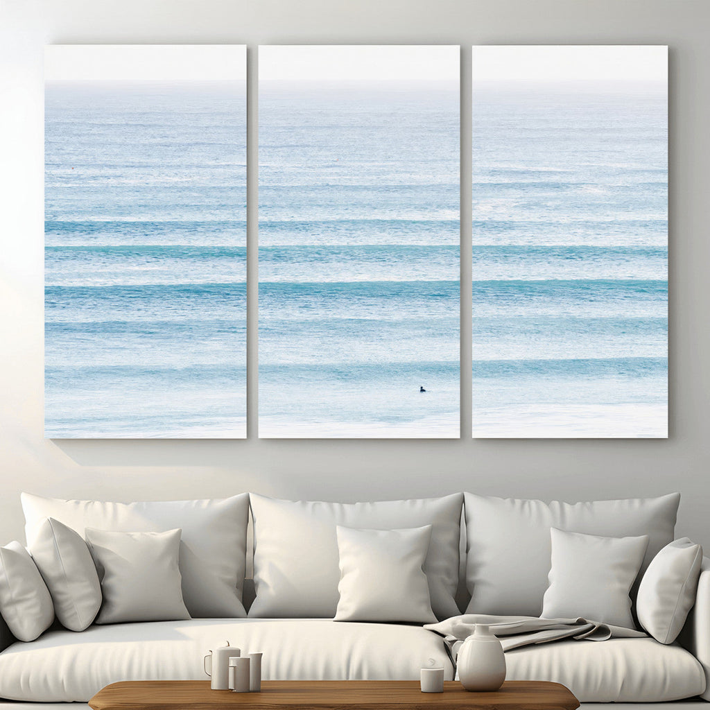 Ocean Wave Surfer Wall Art | Framed Minimal Seascape Canvas