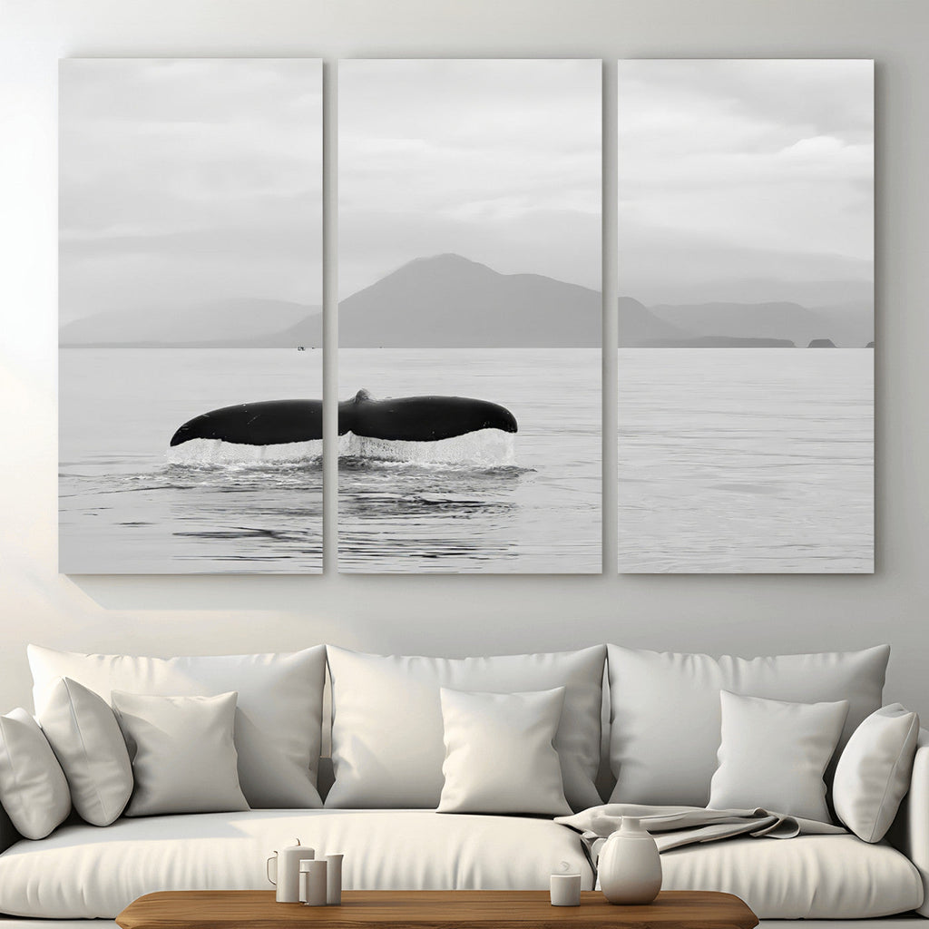 Whale Tail Wall Art | Framed Black White Ocean Canvas