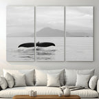 Whale Tail Wall Art | Framed Black White Ocean Canvas