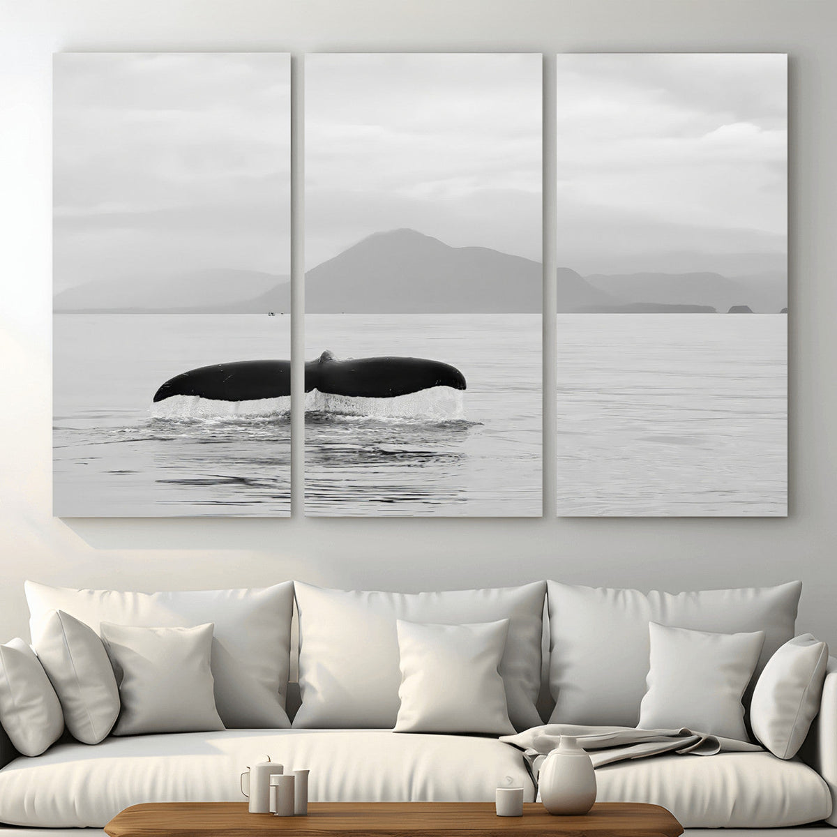 Whale Tail Wall Art | Framed Black White Ocean Canvas