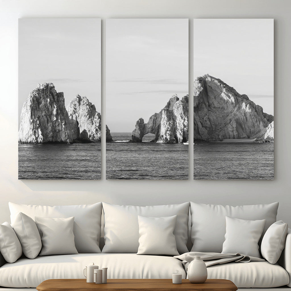 Coastal Wall Art | Framed Black White Ocean Canvas Artwork