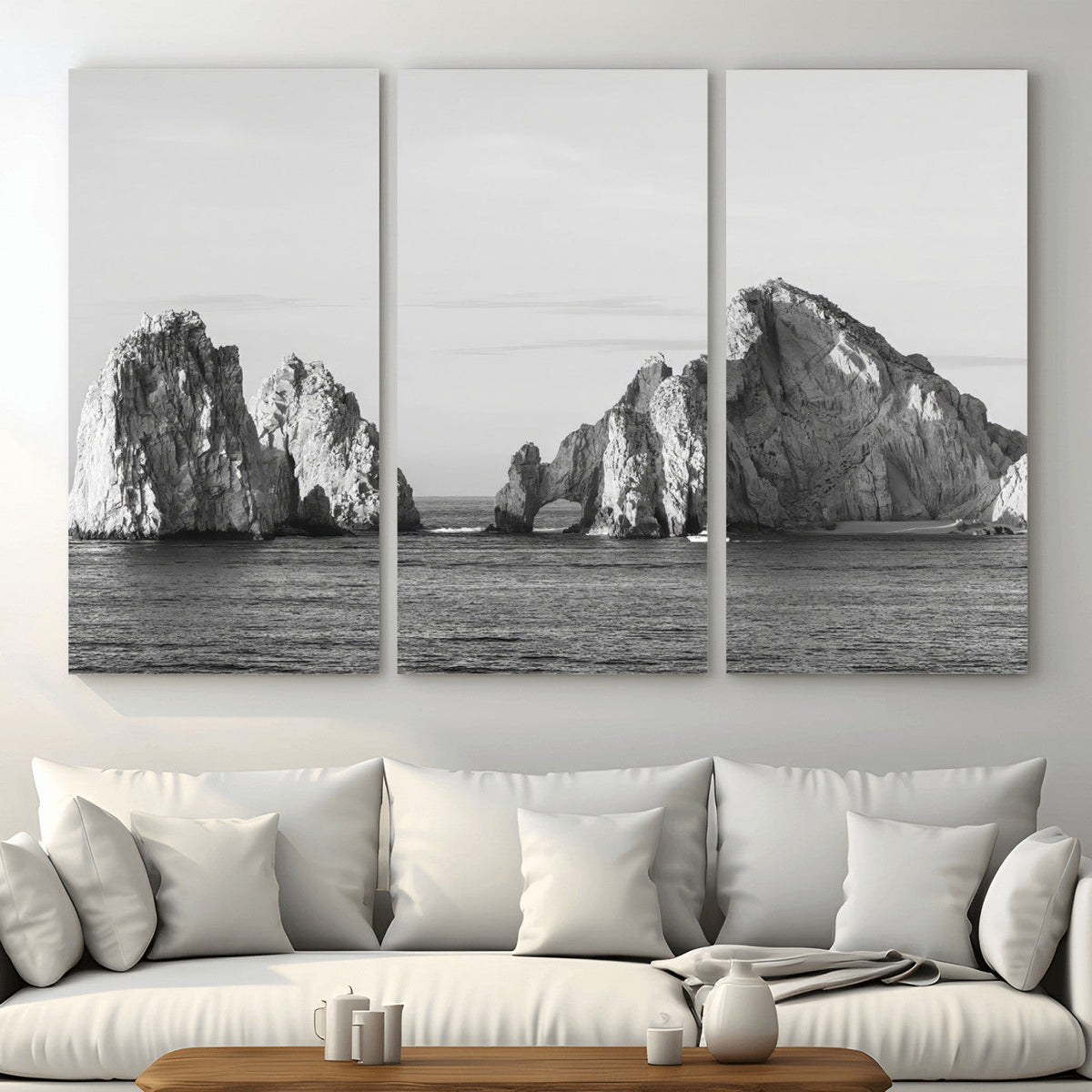 Coastal Wall Art | Framed Black White Ocean Canvas Artwork