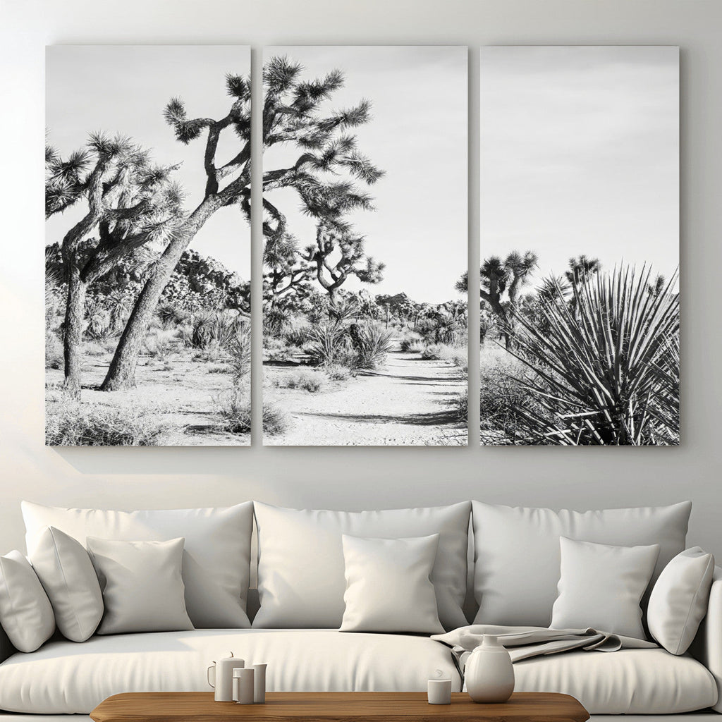 Joshua Tree Wall Art | Black & White Canvas Print, Nature Serenity Decor