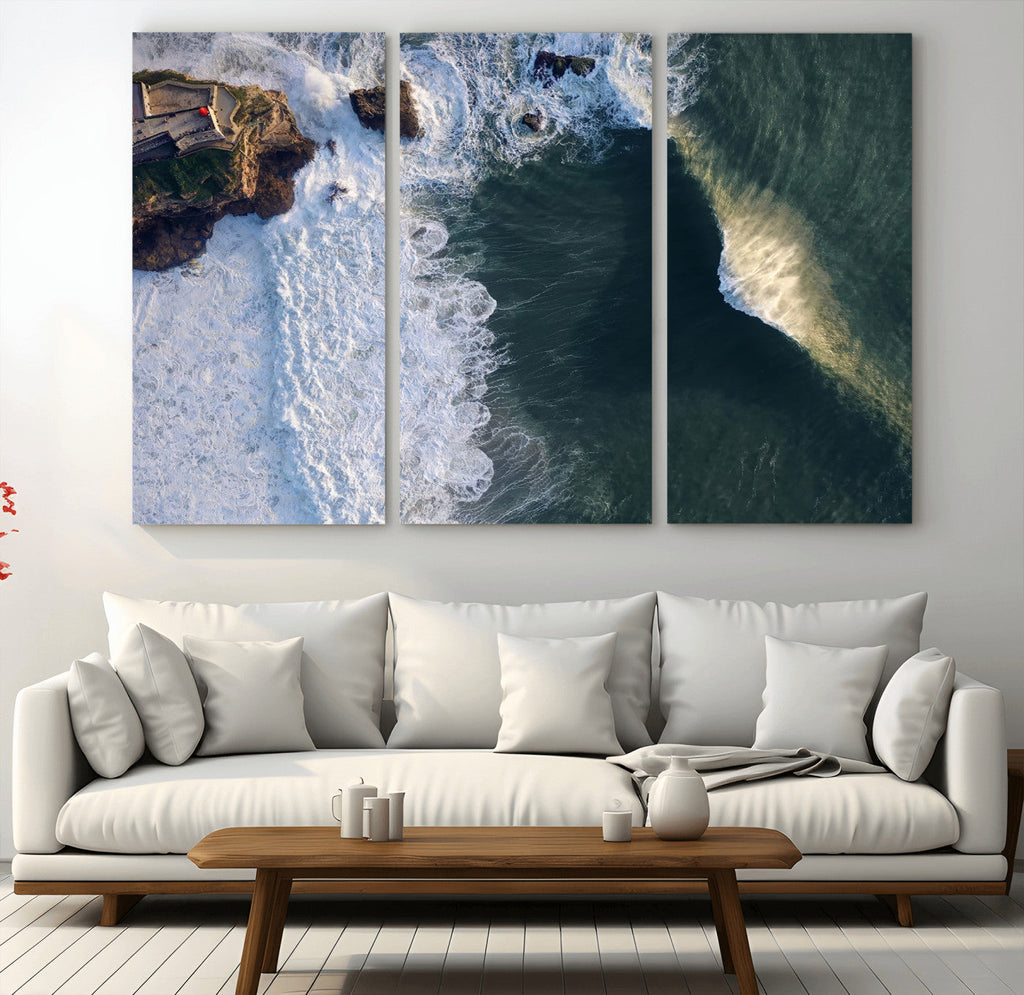 Ocean Wave Wall Art | Aerial Coastal View Canvas Artwork