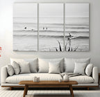 Surfer Silhouette Wall Art | Framed Calm Ocean Canvas