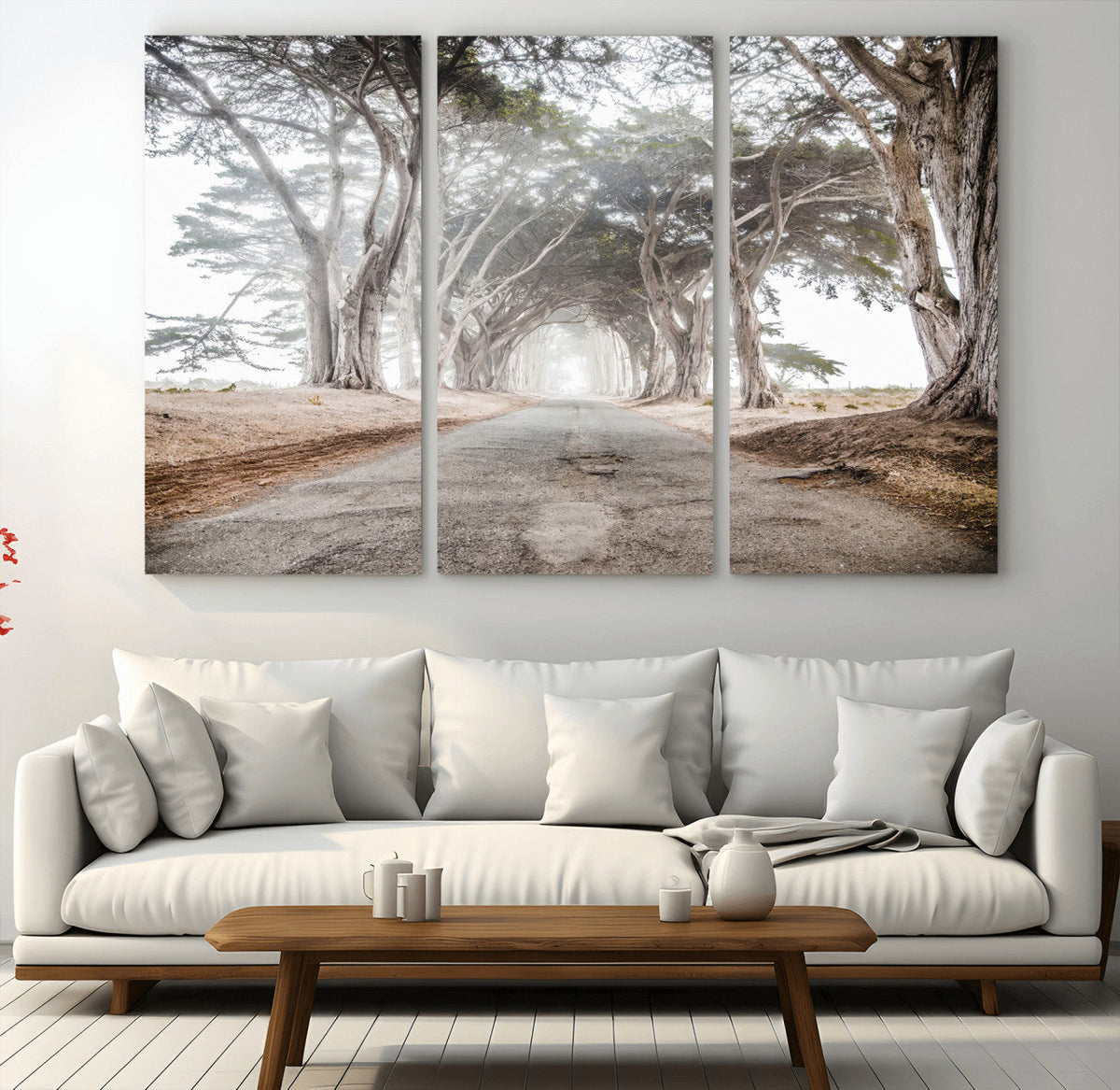 Cypress Tunnel Wall Art | Framed Misty Road Canvas Artwork