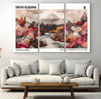 Modern Japanese Wall Art Canvas Print, Framed Abstract Mount Fuji Art, Yayoi Kusama Japanese Landscape
