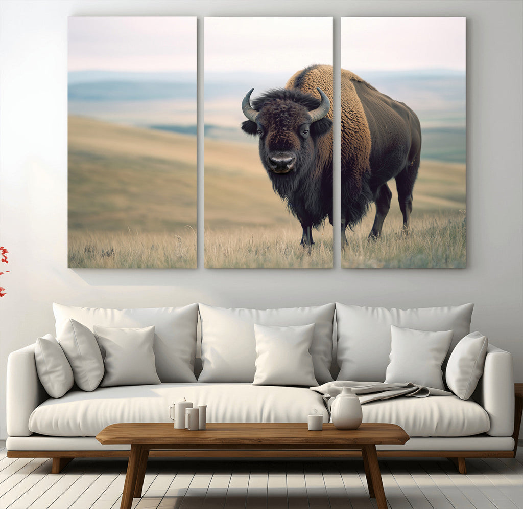 Bison Wall Art Canvas Print, Framed American Buffalo Rustic Western Artwork