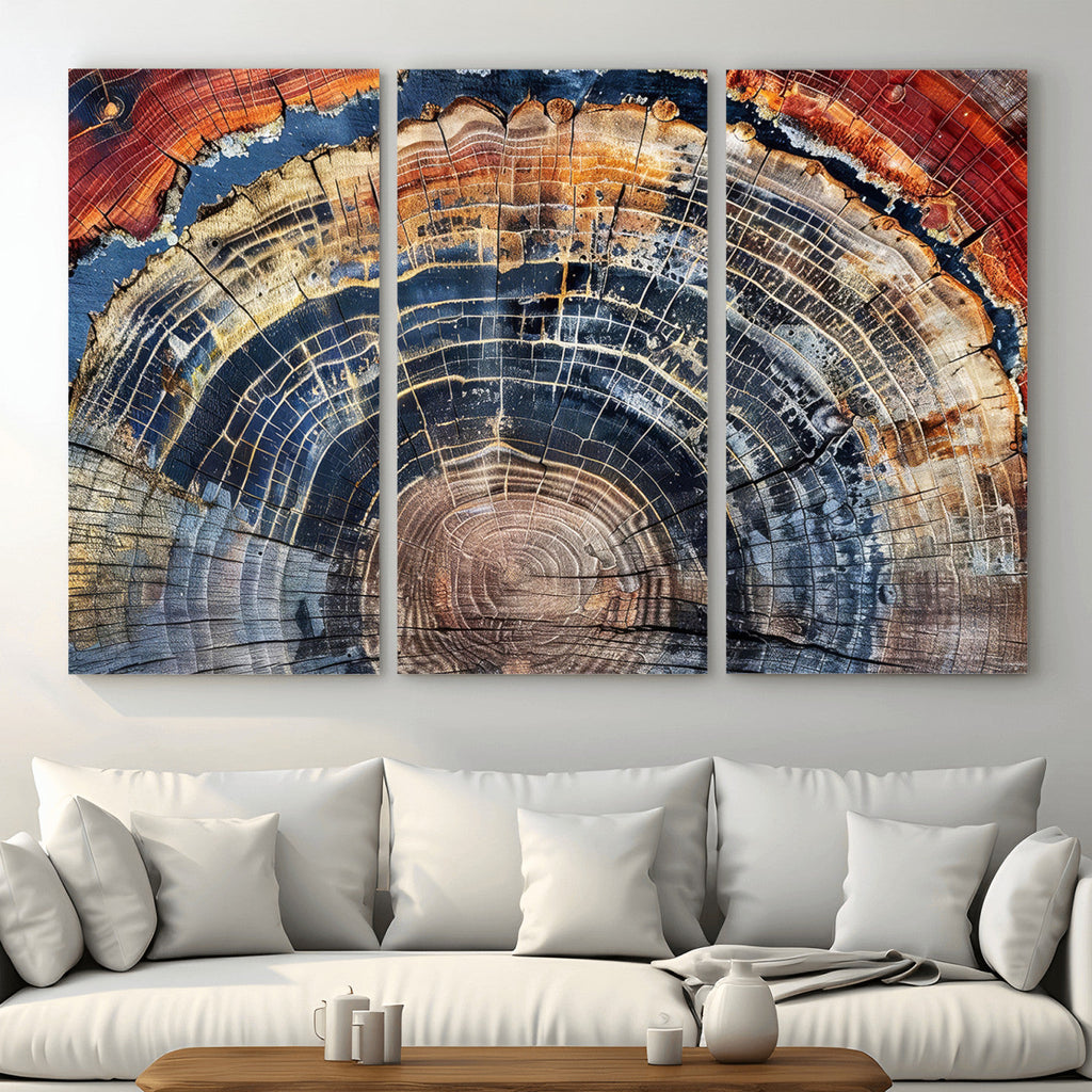 Tree Rings Wall Art Canvas Print, Framed Petrified Wood Art, Modern Rustic Decor