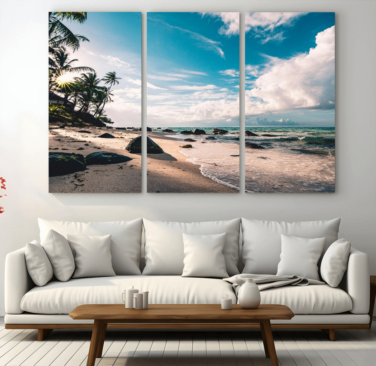 Tropical Beach Wall Art Canvas Print, Framed Ocean Waves Relaxing Seascape