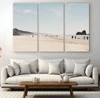 Minimalist Beach Wall Art Canvas Print, Framed Coastal Serenity Soft Sand