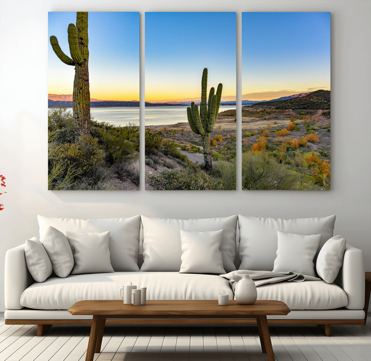 Saguaro Cactus Wall Art Canvas Print, Framed Desert Sunset Southwestern